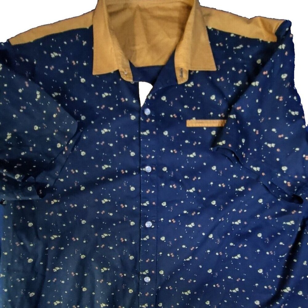 SSLR Men's‎ Collection Size XL Blue Brown Button Up Collar Short Sleeve Shirt